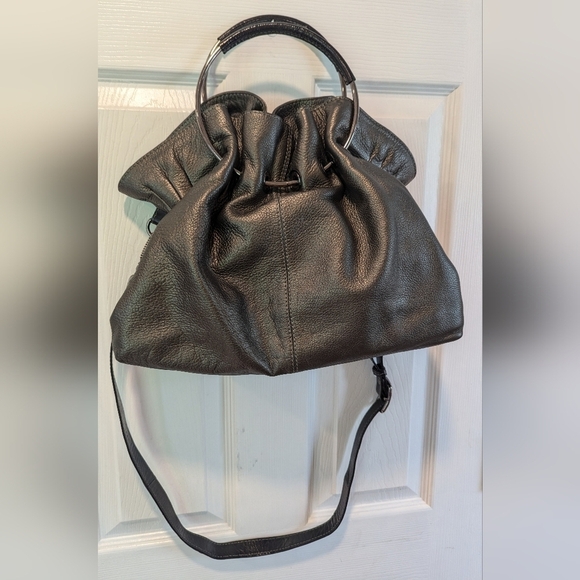 Vintage Nino Bossi Leather Convertible Bag In Grey Pewter Leather - Picture 8 of 16